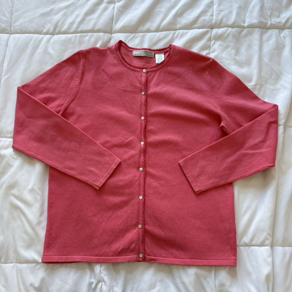 Vintage 90s Y2K Pink Cardigan Womens Size Small Dainty Romantic Whimsy Barbie